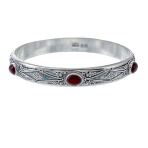Vintage Suarti Sterling Silver 925 Filigree Carnelian Studded Bangle Bracelet 8"